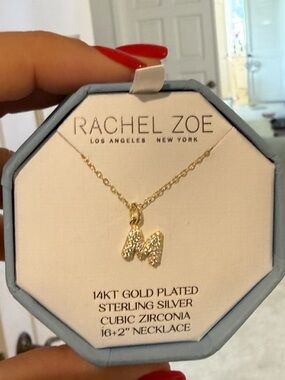 Rachel Zoe Gold Initial 'M' Pendant Necklace with CZ micropave